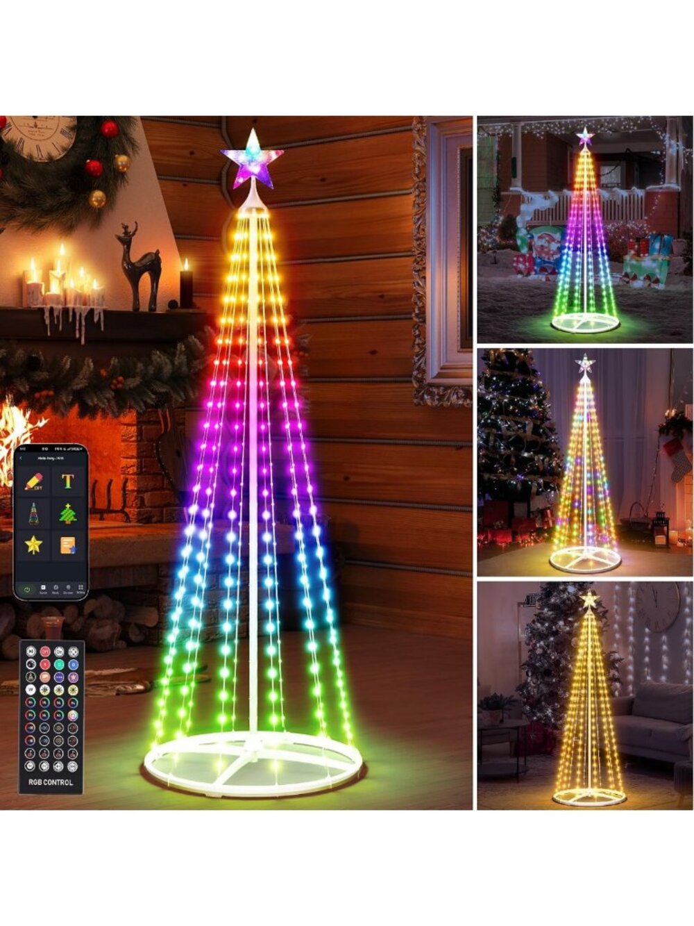 5FT Smart Cone Christmas Tree - Multicolor Prelit LED Lights, Music Sync
